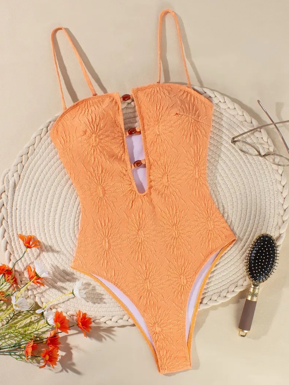 NEW Women’s Textured Orange One-Piece Swimsuit Size XL